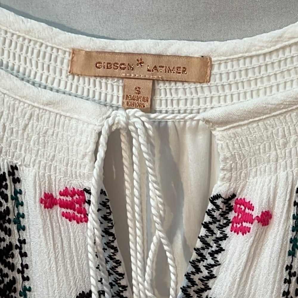 Gibson Latimer Womens Multicolor Embroidered White Dress Size Small - Picture 2 of 9